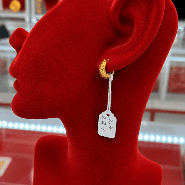 22K Gold Textured Hoop Earrings – 2.7g mannequin view