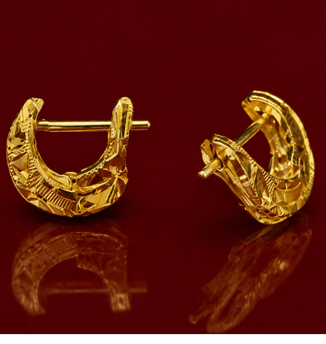 22K Gold Carved Hoop Earrings – 2.2g