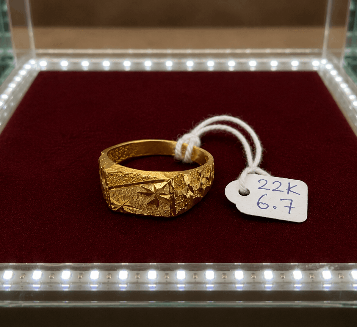 22K Gold Starburst Signet Ring – 6.7g side view