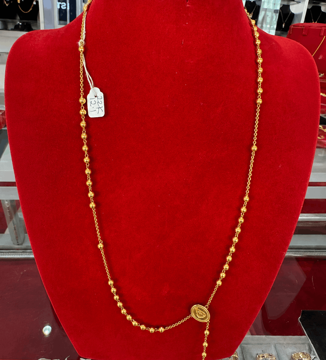22K Gold Beaded Station Y-Necklace with Oval Pendant – 12.1g