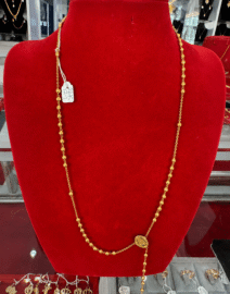22K Gold Beaded Station Y-Necklace with Oval Pendant – 12.1g