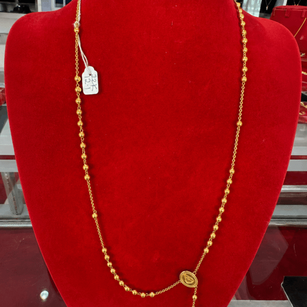 22K Gold Beaded Station Y-Necklace with Oval Pendant – 12.1g