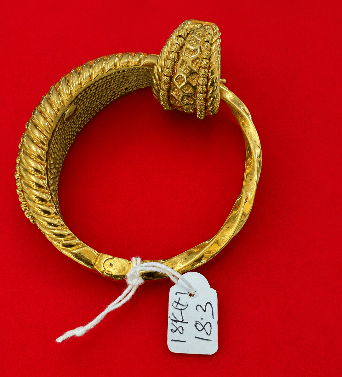 18K Gold Textured Open Cuff Bangle (18.3g)