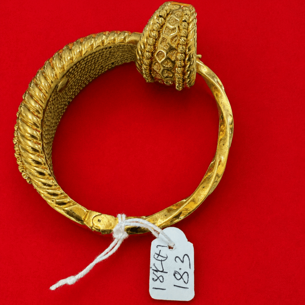 18K Gold Textured Open Cuff Bangle (18.3g)