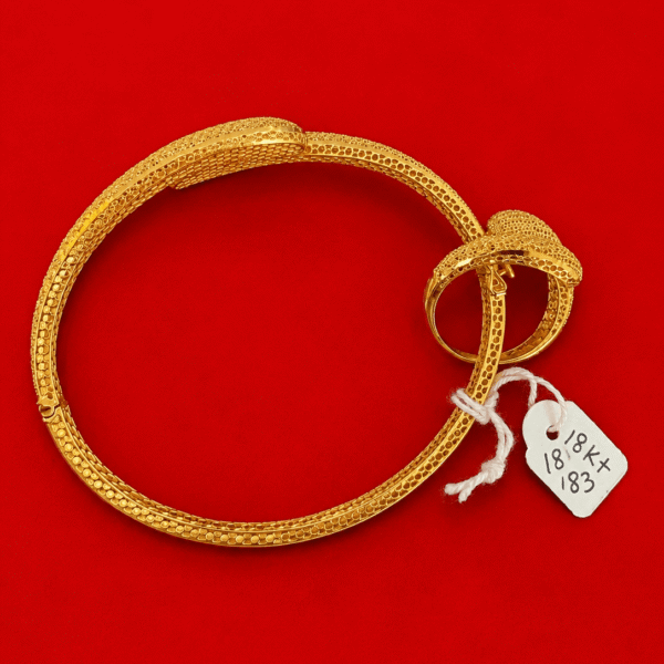 18K Gold Textured Bangle & Statement Ring Set