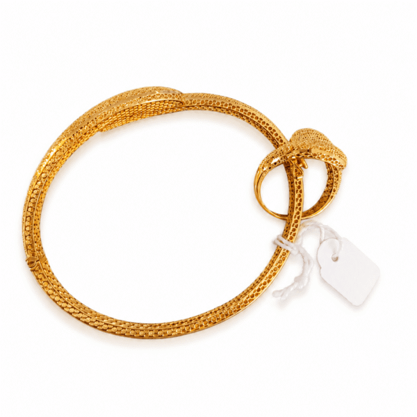18K Gold Textured Bangle & Statement Ring Set
