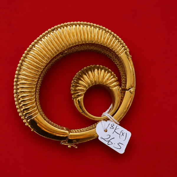 18K Gold Ribbed Bangle & Ring Set – 26.5g