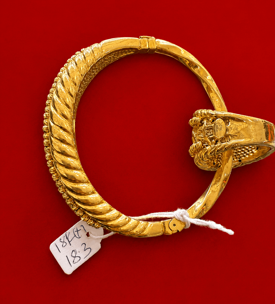 18K Gold Twisted Rope Bangle & Ring Set – 18.3g