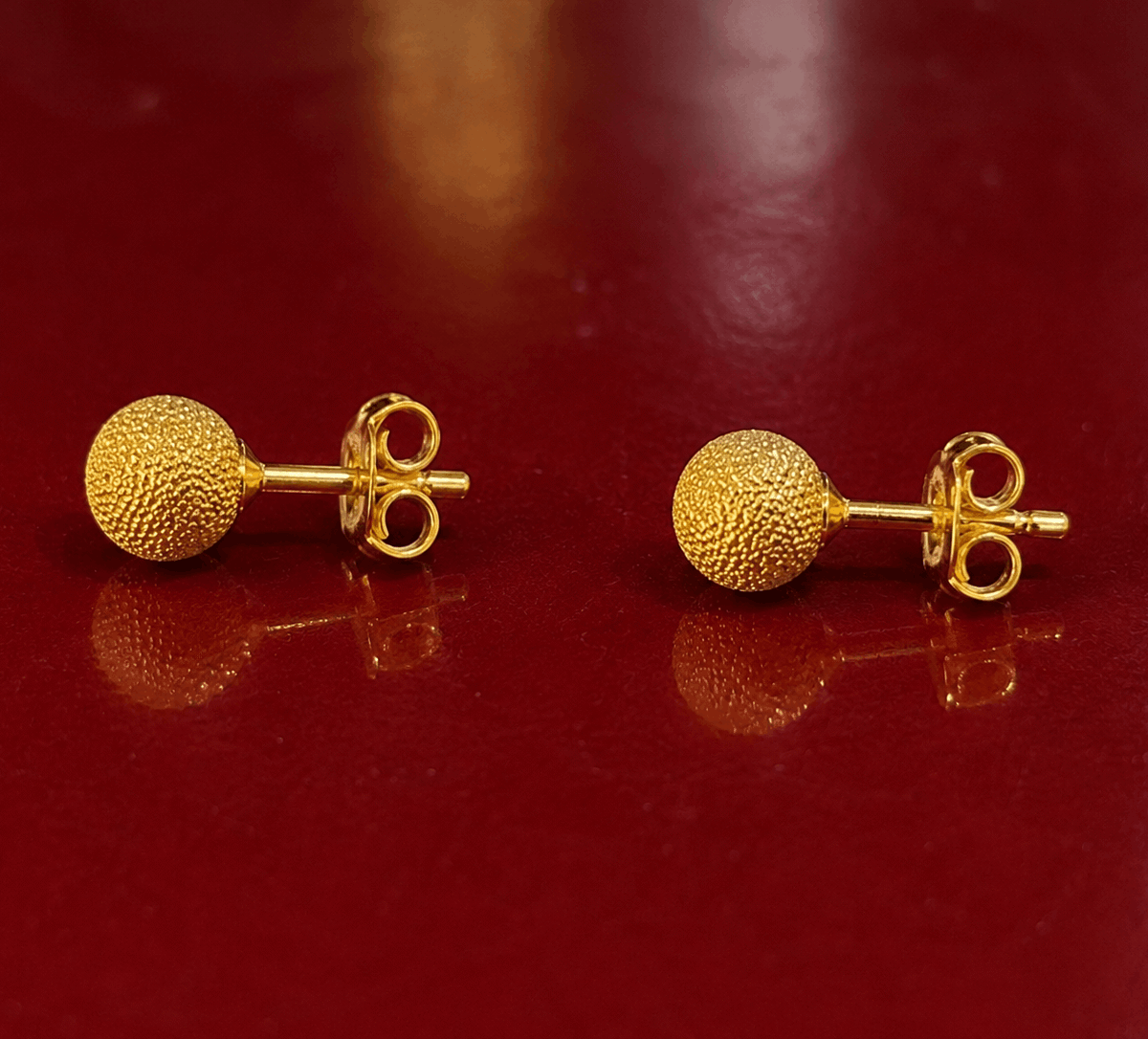 22K Gold Textured Ball Stud Earrings – 1.7g