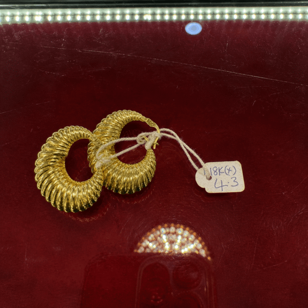 18K Gold Ribbed Hoop Earrings – 4.3g
