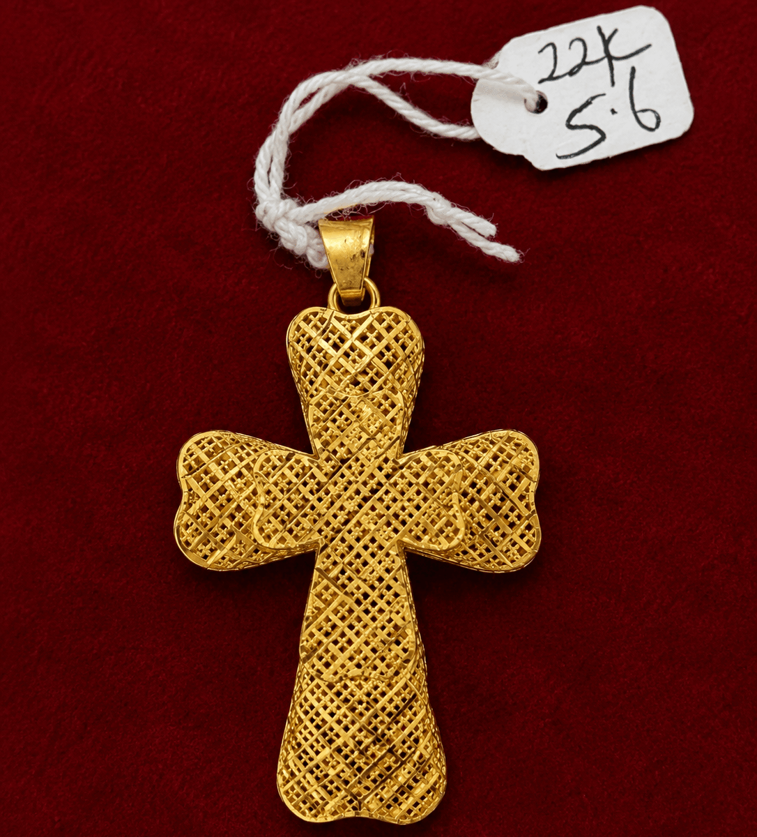 22K Yellow Gold Textured Cross Pendant