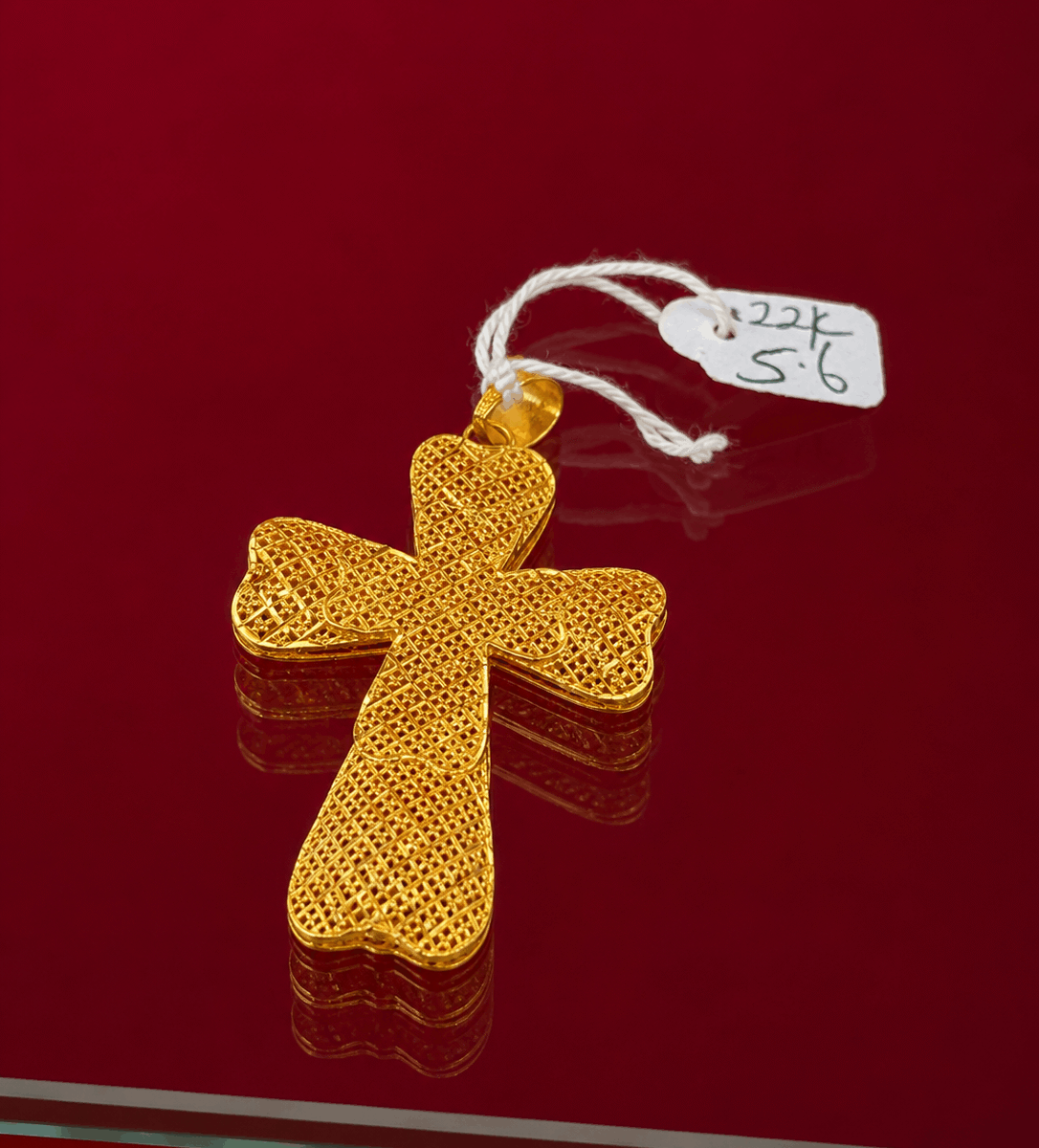 22K Yellow Gold Textured Cross Pendant