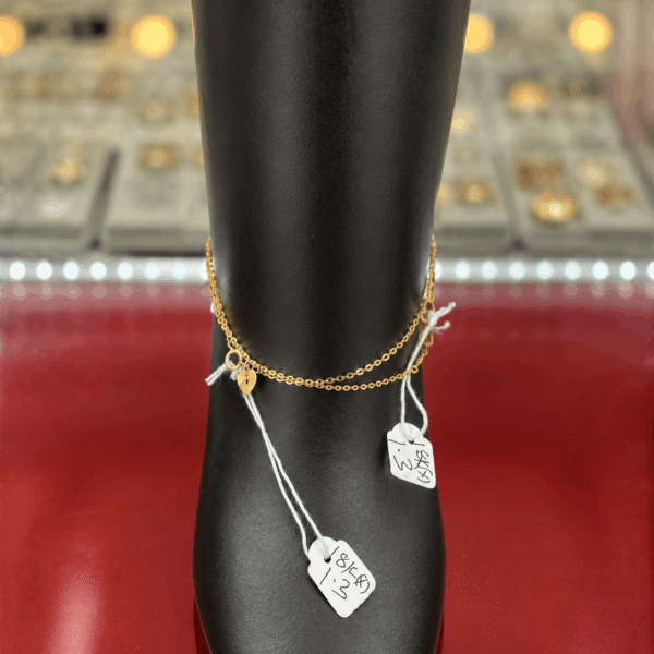 18K Gold Double-Layer Heart Charm Anklet – 1.3g
