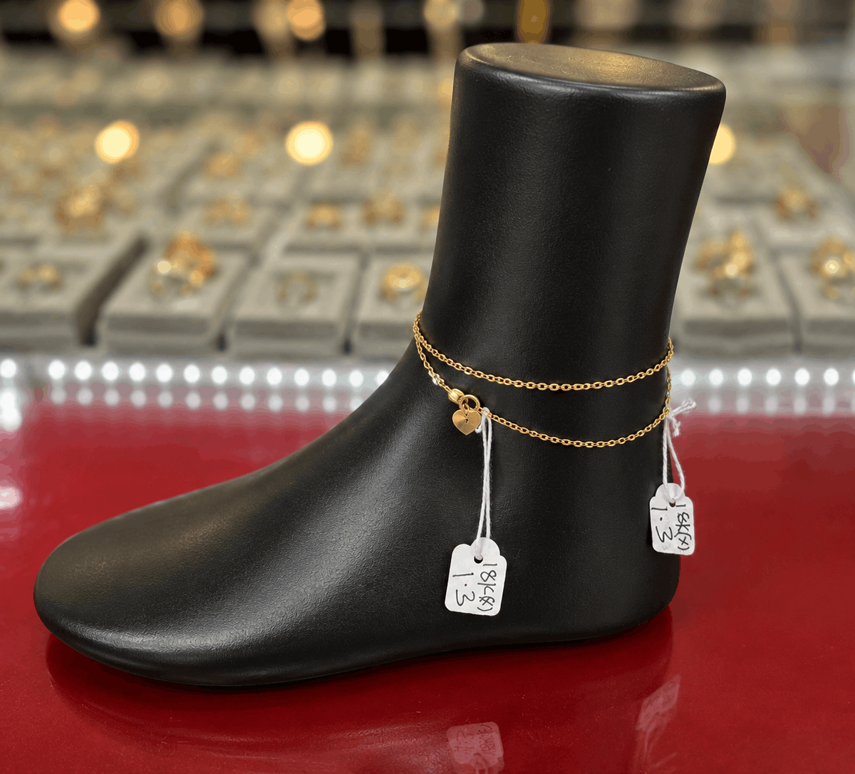 18K Gold Double-Layer Heart Charm Anklet – 1.3g side view