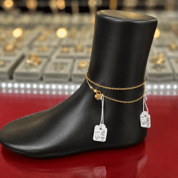 18K Gold Double-Layer Heart Charm Anklet – 1.3g side view