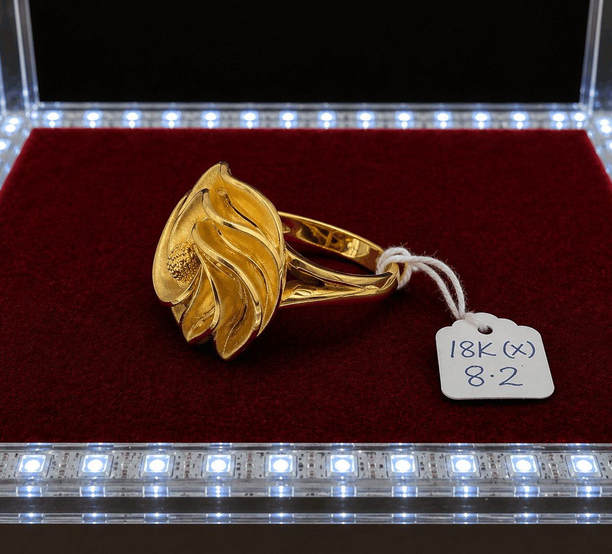 18K Gold Floral Statement Ring – 8.2g side view