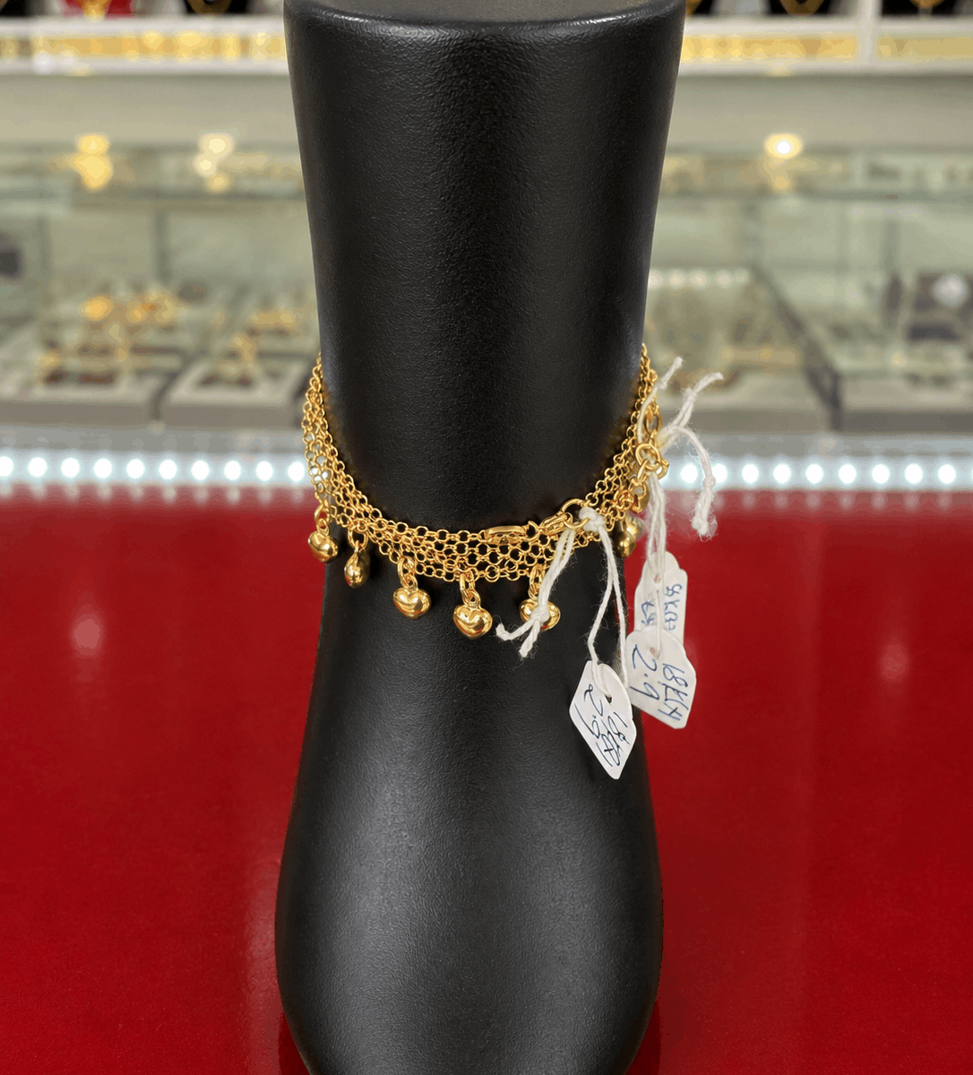 18K Gold Multi-Layer Dangle Charm Anklet – 2.7g