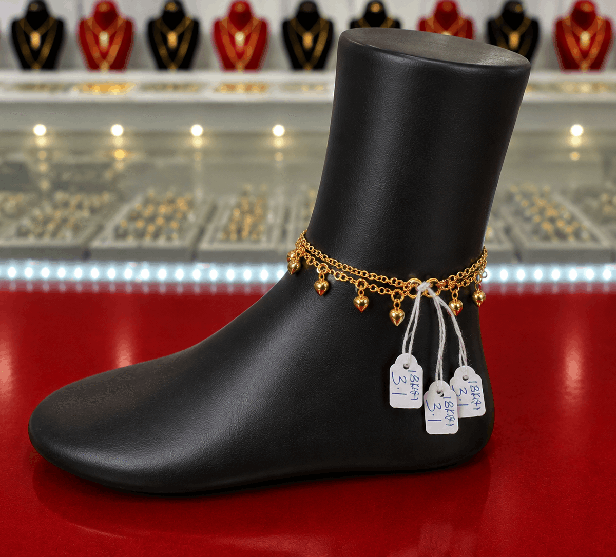 18K Gold Multi-Layer Charm Anklet – 3.1g side view