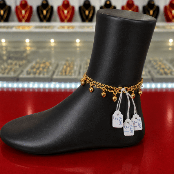 18K Gold Multi-Layer Charm Anklet – 3.1g side view