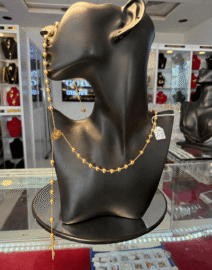 18K Gold Beaded Rosary Necklace with Cross Pendant – 19.5g
