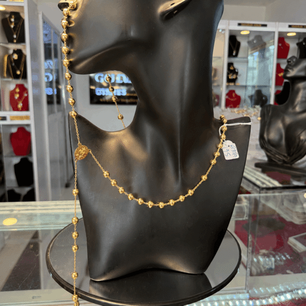18K Gold Beaded Rosary Necklace with Cross Pendant – 19.5g