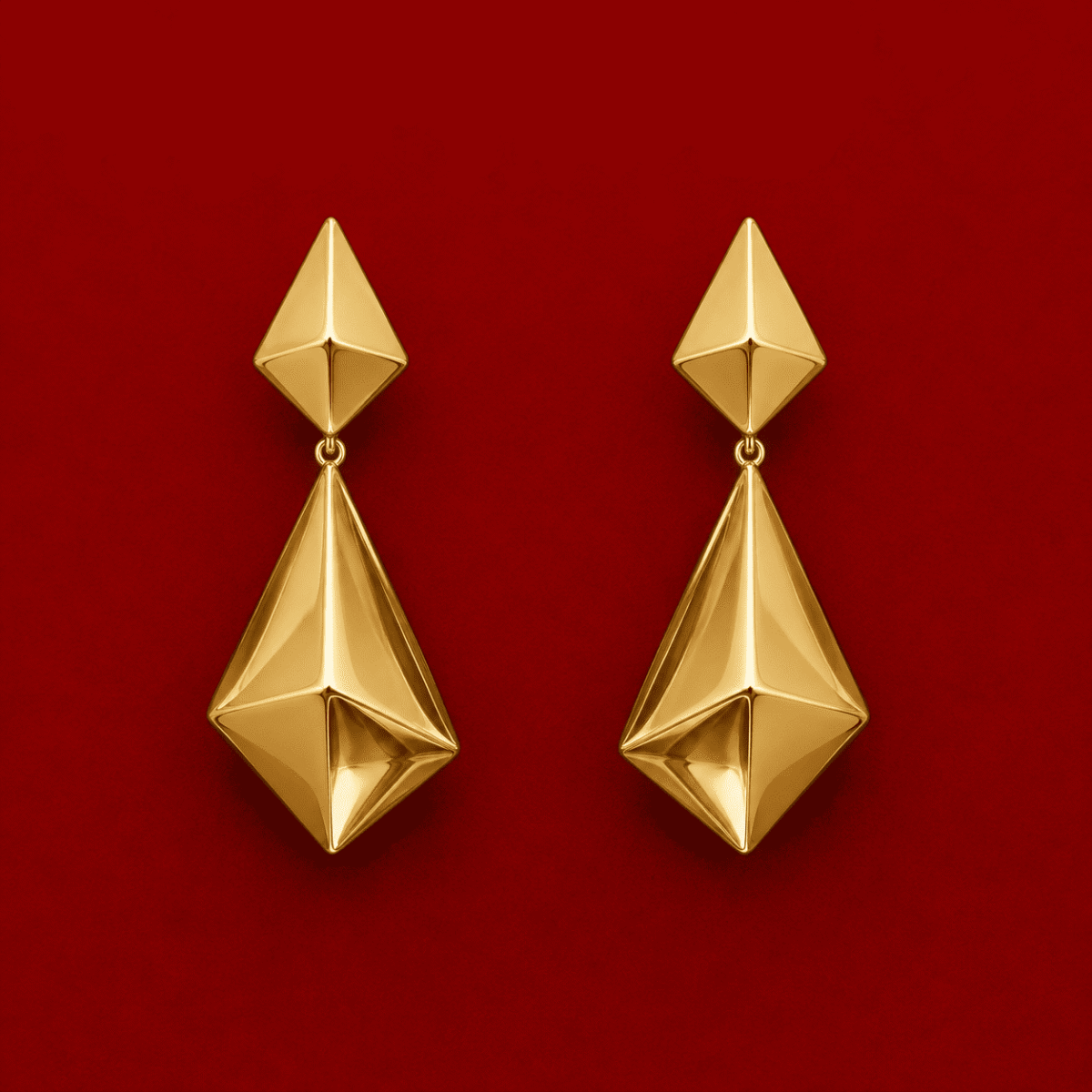18 Karat Gold Geometric Faceted Drop Earrings – 13.5g