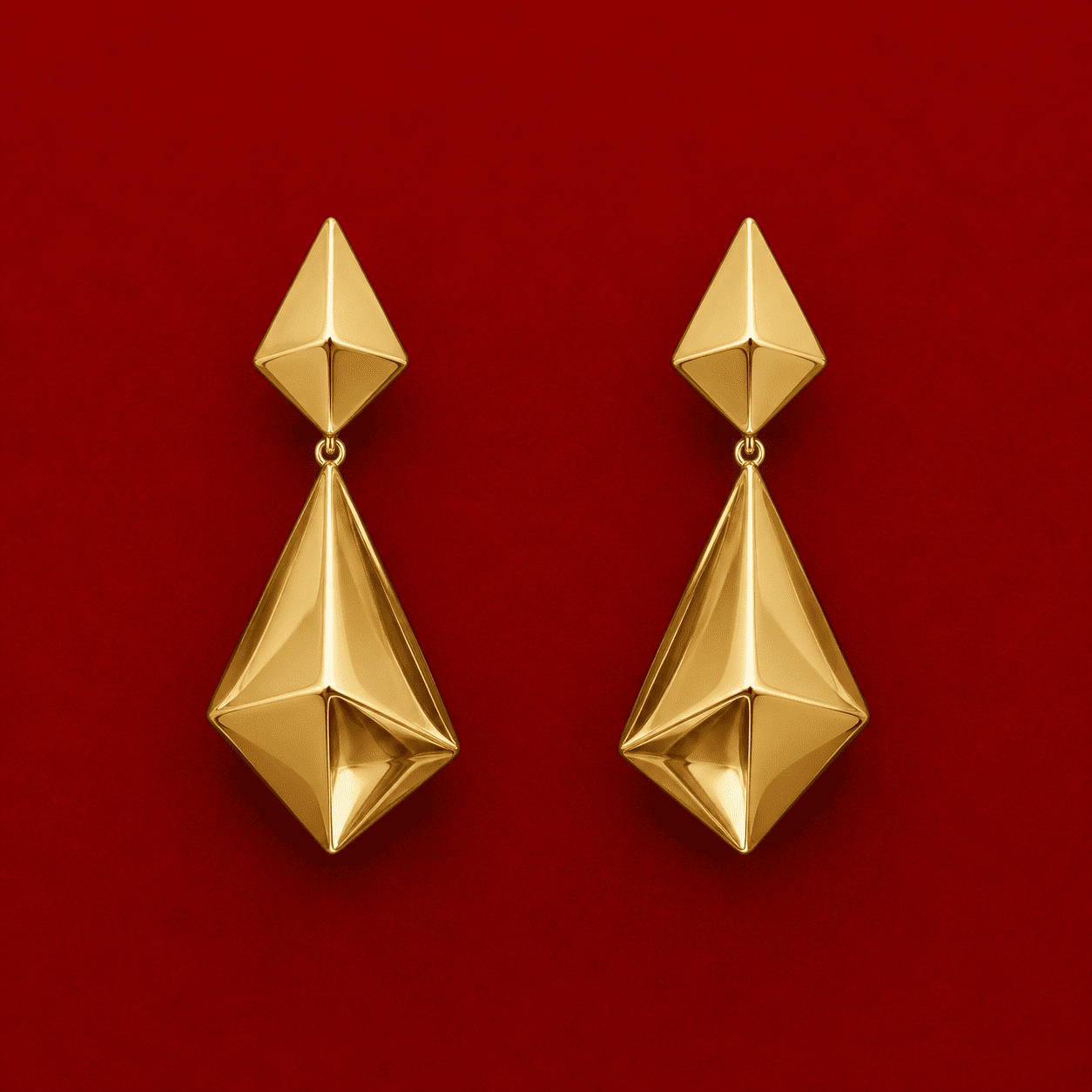 princeandprincess 18 Karat Gold Geometric Faceted Drop Earrings – 13.5g