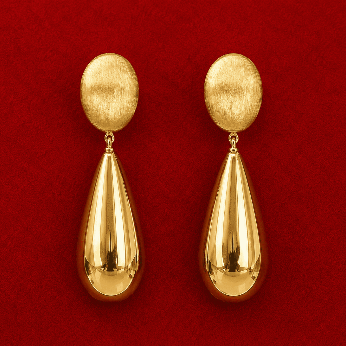 18k, oval, teardrop, drop, earring, gold, statement, polished