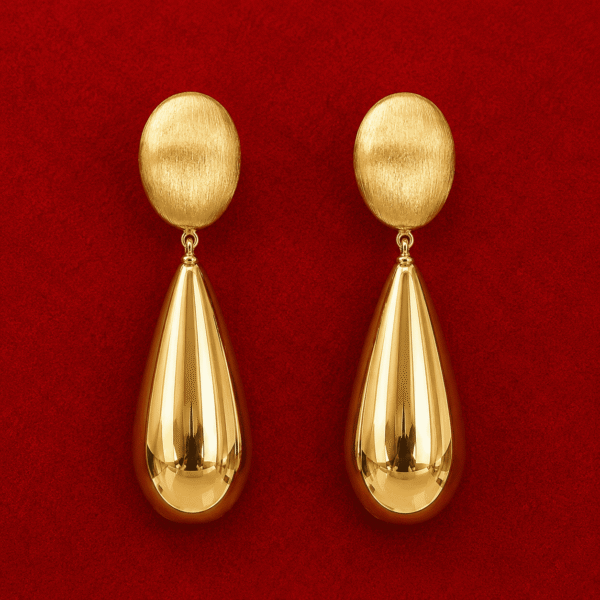 18k, oval, teardrop, drop, earring, gold, statement, polished