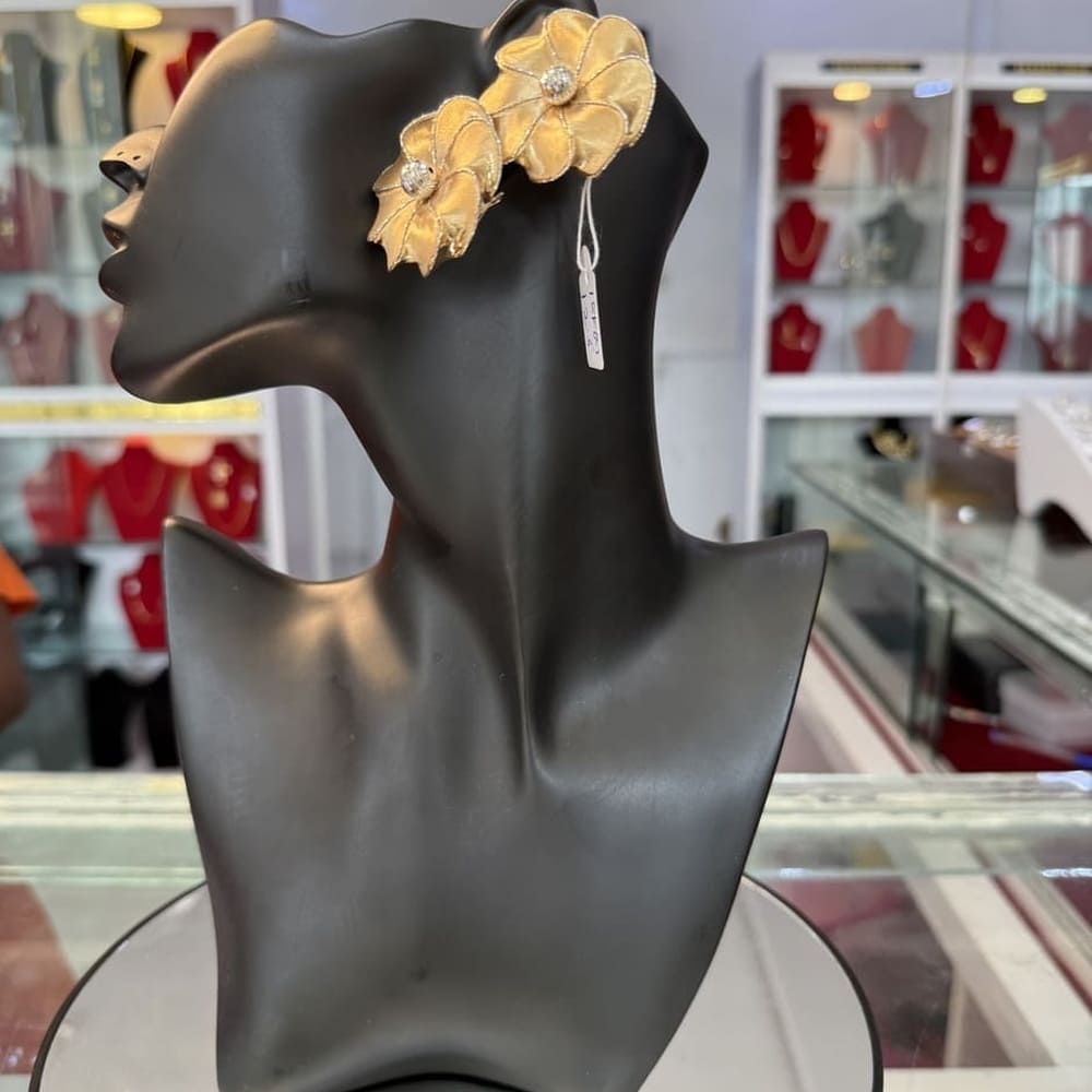 floral, flower, statement, earring, gold, petal, elegant